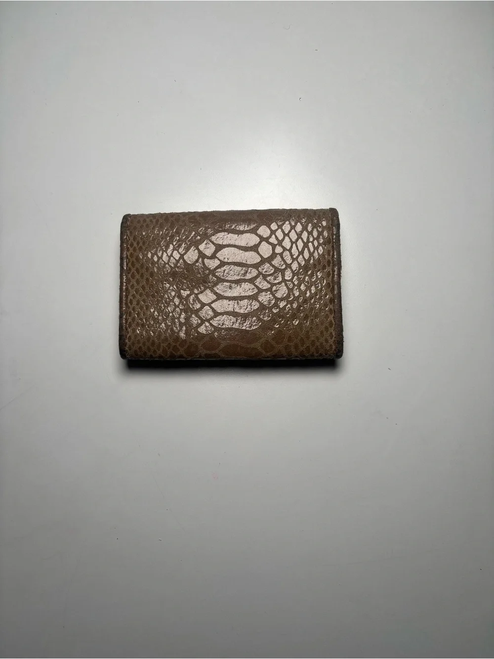 Michael Kors Taupe Snake-Texture Card Holder with Gold MK Emblem